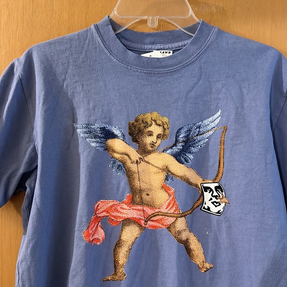 Obey Women’s Cupid Bow Arrow Watch Out Tee T-Shirt New Blue Size Small - Picture 2 of 7